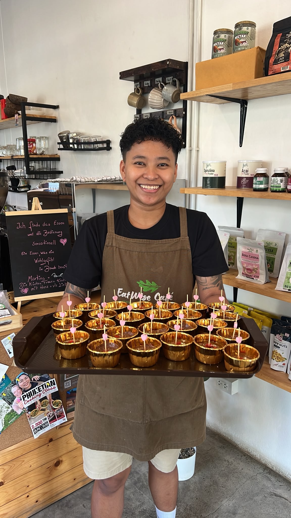 Tray of chocolate mousse cups ready for an event